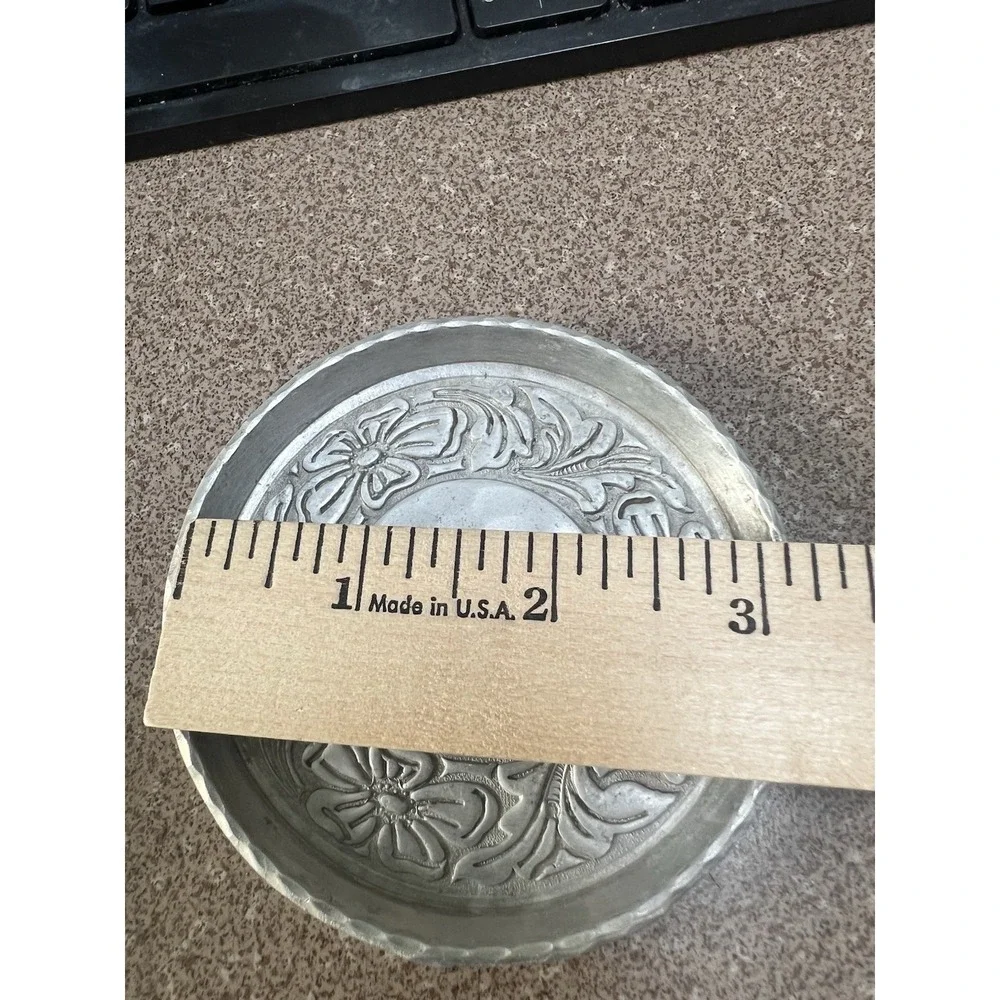 Aluminum Vintage Set Of 6 Coasters Forged Intaglio Design By EMPC Bow Design 3